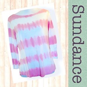 Sundance Catalog summer tie dye LS tee pink white